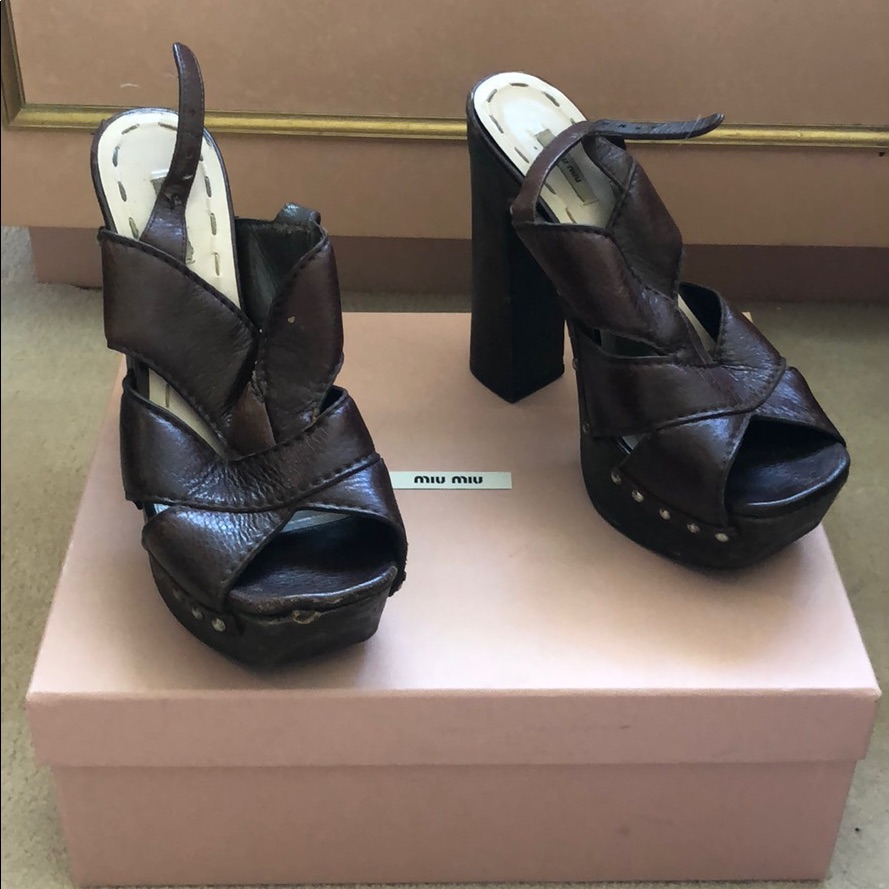 Miu Miu Leather And Wood Platforms